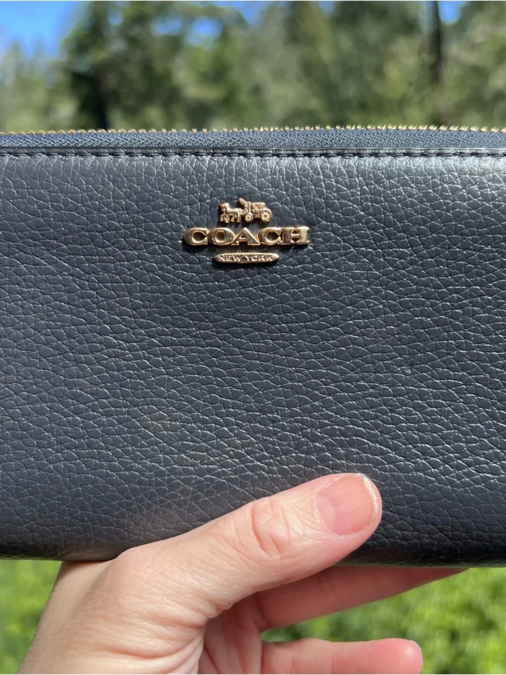 COACH Long Zip-Around Wallet Navy Pebble Leather w Gold Hardware AUTHENTIC